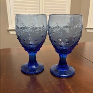 Vintage Libbey Glass Hobnail Cobalt Blue Goblet glasses set of 2
